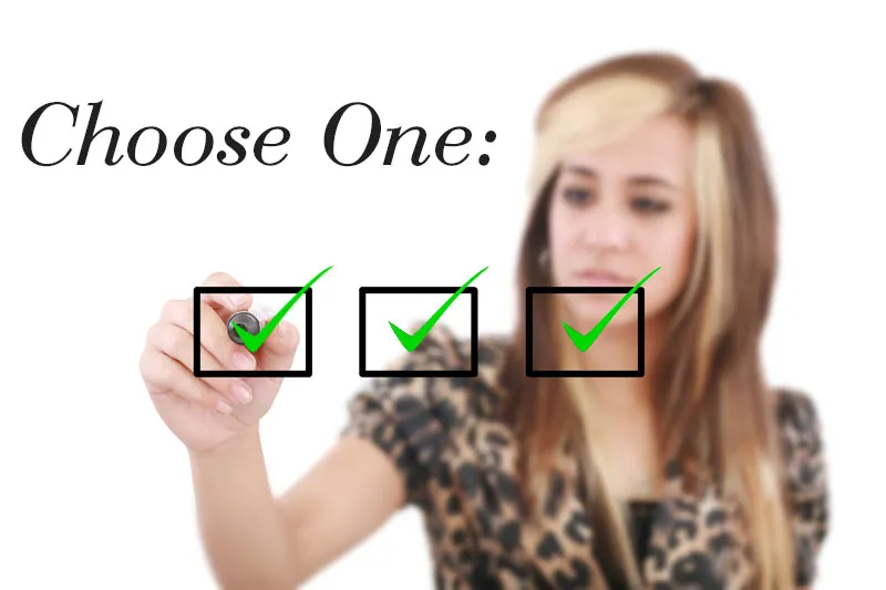 Hand choosing from several checkboxes representing the need for clear intention