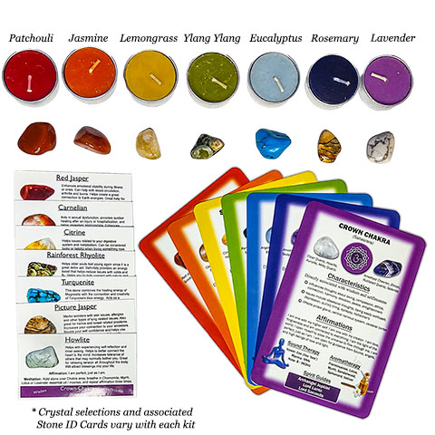 Chakra Clearing Crystal and Aromatherapy Kits with Scented Candles, Chakra Stones with Stone ID Cards, Chakra Healing Cards for Meditation and Energy Work