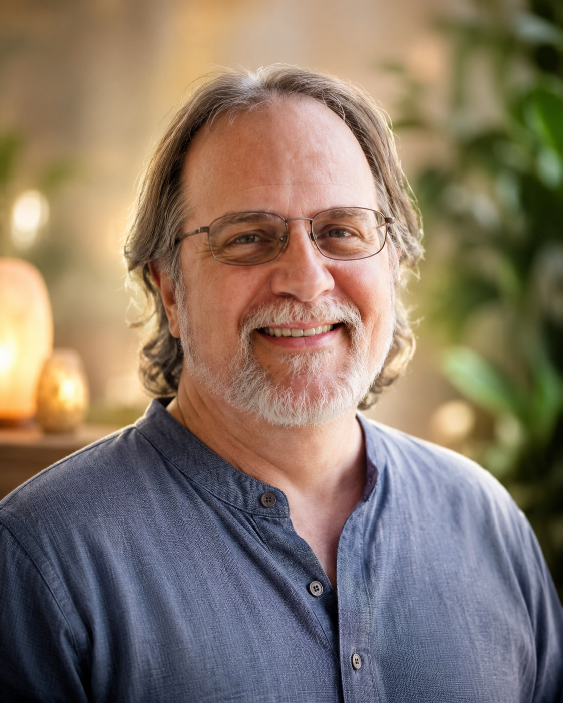 Warm professional portrait of David Nelmes as a Reiki Master, spiritual growth coach, author, and creator of Deep Healing Light