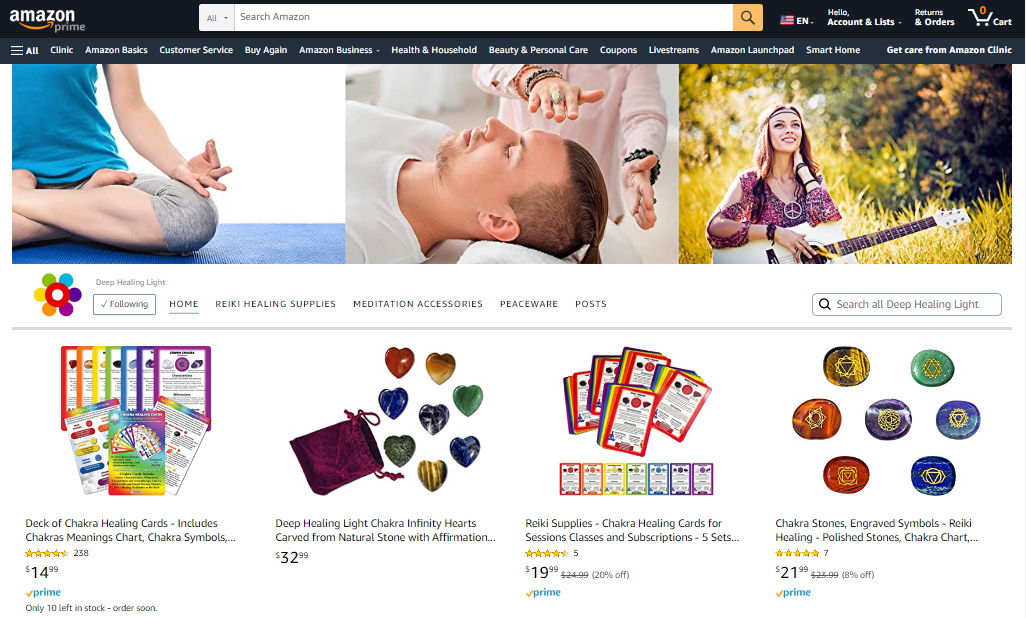 Screenshot of our Amazon store showing a few of our product options