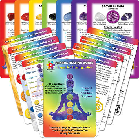 Deck of Chakra Healing Cards - Expanded Healing Suite - Provides Spiritual Guidance through Affirmations, Meditation, Spirit Guides, Symbols, Aromatherapy and Reiki Energy - by Deep Healing  Light ®
