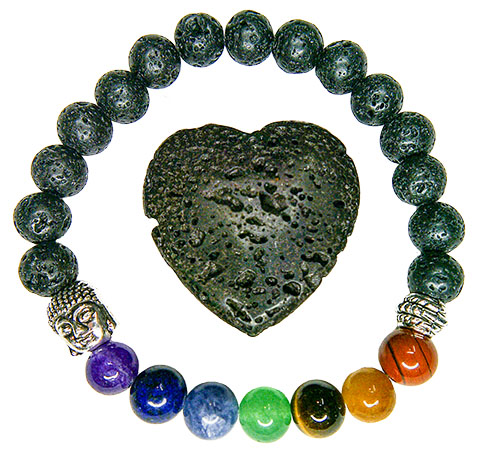This pitted Lava Stone Bracelet and Heart can be infused with any chakra oil blend which makes this bracelet style suitable for use with any Chakra.
