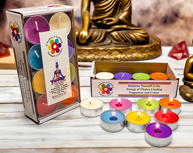 Chakra Scented and Colored Tealight Candles - Immerse Yourself in the Energy of 8 Chakra Centered Fragrances and Colors - by Deep Healing  Light ®