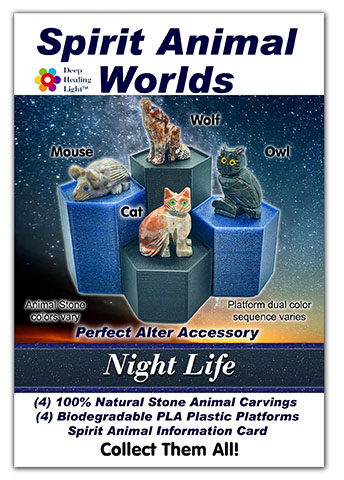 Spirit Animal Worlds - Hand Carved Natural Stone Figurines, Display Stands and Information Card - by Deep Healing  Light ®